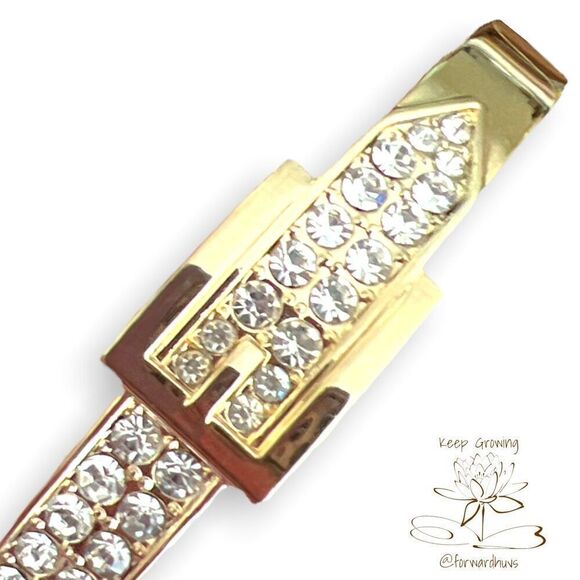 Gold Tone Rhinestone Embellished Hinge Bracelet - Picture 6 of 12